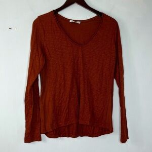 Michael Stars One Size V-Neckline Burnt Orange T-Shirt Long Sleeve B4